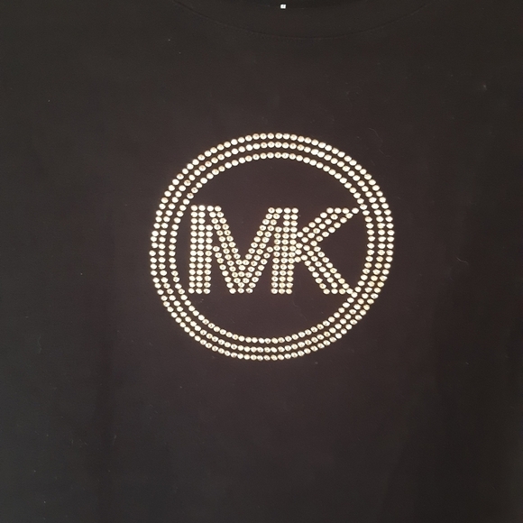 Michael Kors Gold Studded Logo Black Tee Medium - Picture 3 of 3